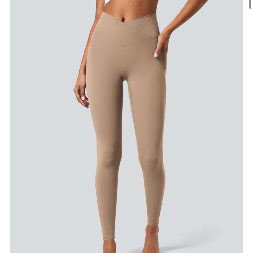 HALARA SoftlyZero Crossover Pocket Plain Leggings TAN LARGE